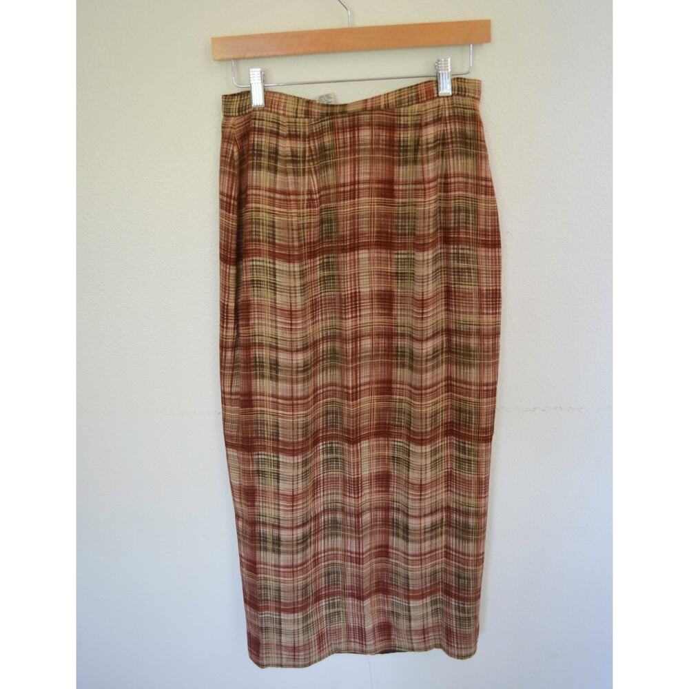 90s Vintage Silk Plaid Wrap Skirt - Picture 6 of 6